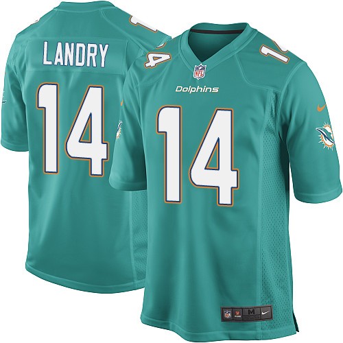 Men's Game Jarvis Landry Nike Jersey Aqua Green Home - #14 NFL Miami Dolphins